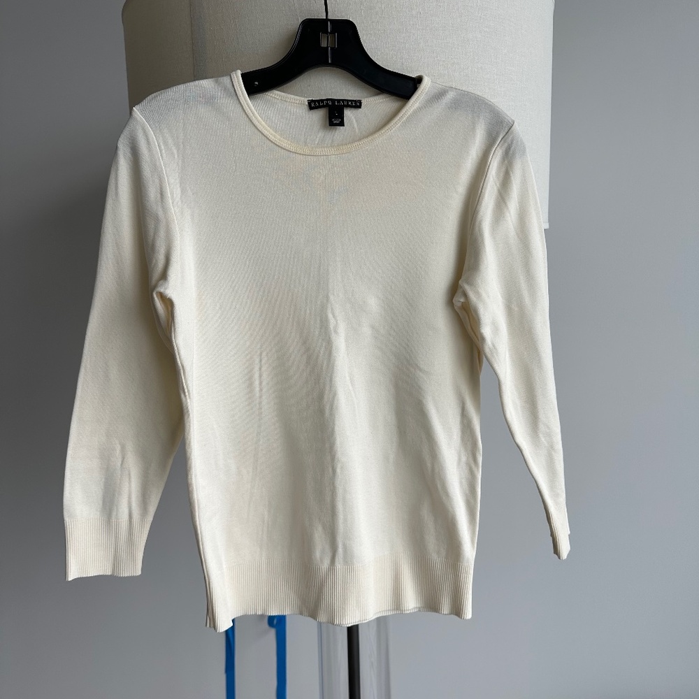 Ralph Lauren Black Label "Audrey" Cream Cotton Knit Top